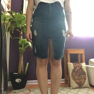 Distressed Denim Skirt